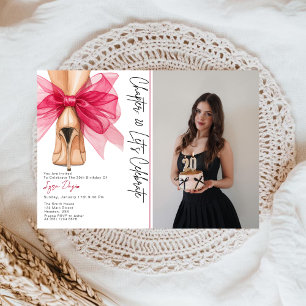 High Heels Pink Bow 20th Birthday Party Photo Invitation