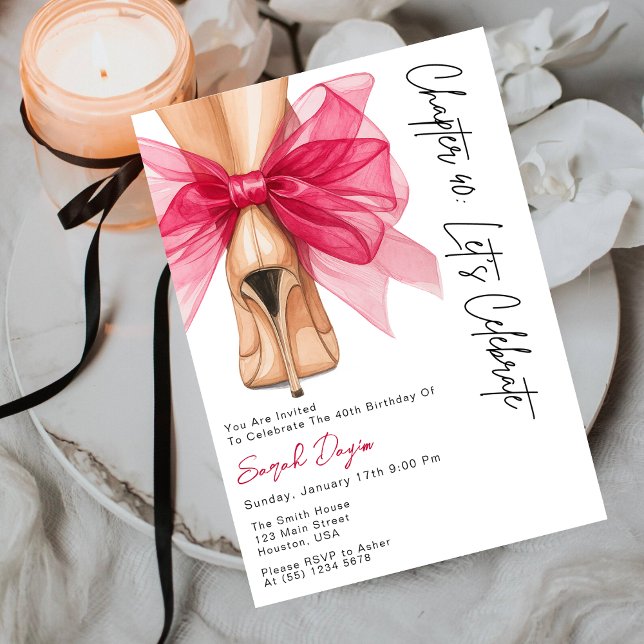 High Heels Pink Bow Forty 40th Birthday Party  Invitation (Creator Uploaded)