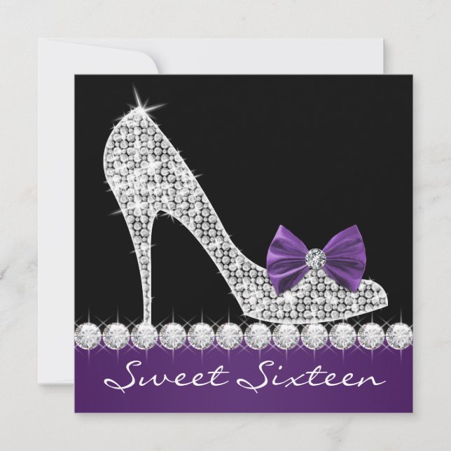 High Heels Purple Sweet Sixteen Birthday Party Invitation (Front)