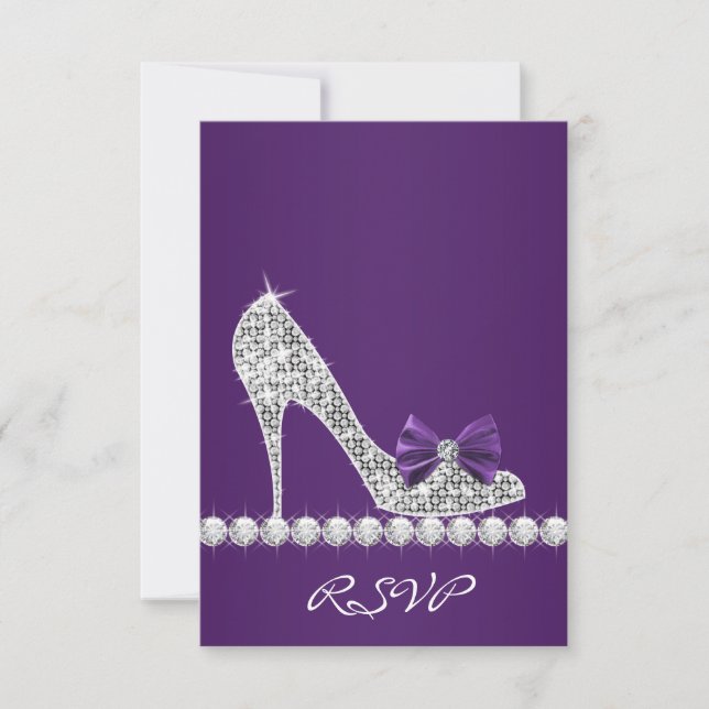 High Heels Purple Sweet Sixteen Birthday RSVP Card (Front)