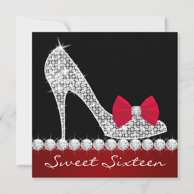 High Heels Red Black Sweet Sixteen Birthday Party Invitation (Front)