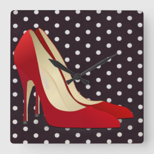 high heels red square wall clock