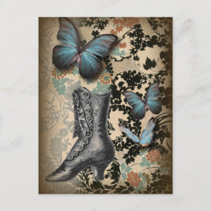 high heels shoe lover black floral victorian postcard