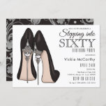 High Heels Stepping Into Sixty Birthday Party Invitation<br><div class="desc">Stepping into sixty birthday party invitation features black and silver embellished high heels.</div>