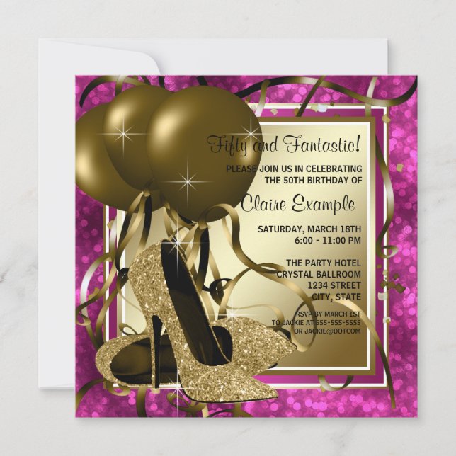 High Heels Womans Hot Pink Birthday Party Invitation (Front)