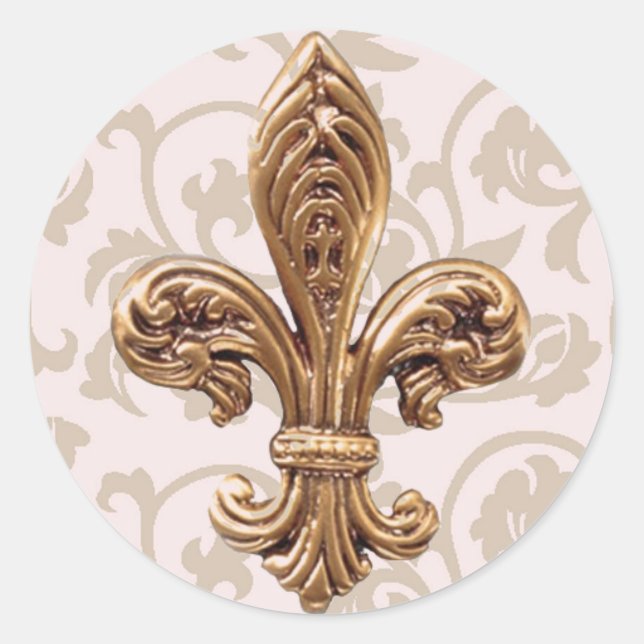 HIGH LIFE Charm School pink scroll fleur de lis St Classic Round Sticker (Front)