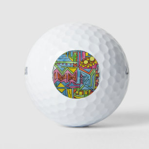 High Noon-Modern Geometric Watercolor Art Golf Balls