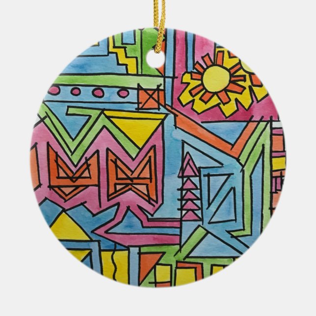 High Noon-Whimsical Modern Geometric Art Ceramic Tree Decoration (Front)