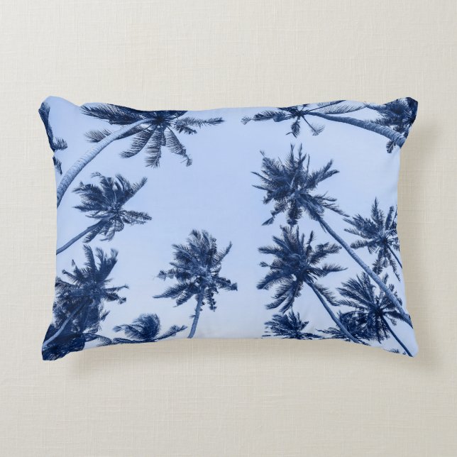 High palm trees, clear blue sky. decorative cushion (Front)
