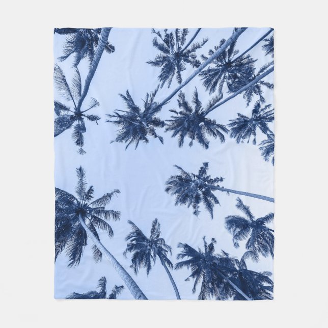 High palm trees, clear blue sky. fleece blanket (Front)