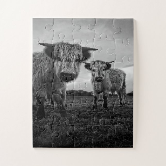 High Park Cow Mono Jigsaw Puzzle (Vertical)