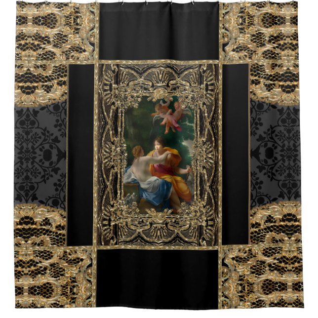 High Permission Baroque Elegant Girly Shower Curtain (Front)