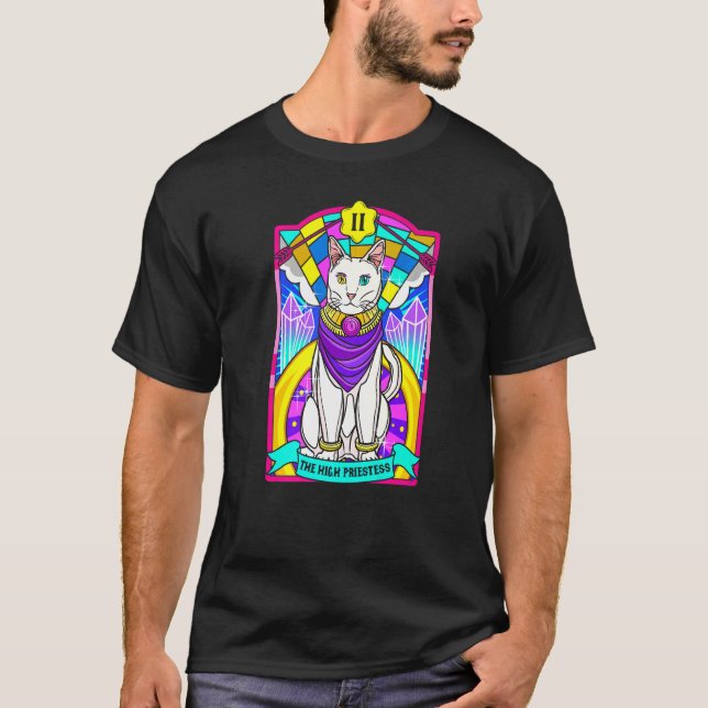 High Priestess Cat Arcana Tarot Card Mystical T-Shirt (Front)