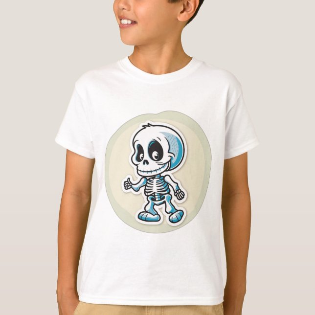 High-Quality Cartoon Skeleton Sticker T-Shirts (Front)