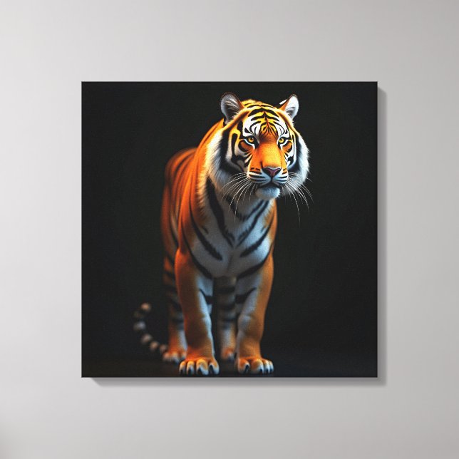 High-Quality Full-Size Tiger on Black| Canvas Print (Front)