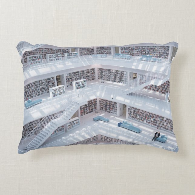 HIGH-RAISE PHOTOGRAPHY OF LIBRARY DECORATIVE CUSHION (Front)