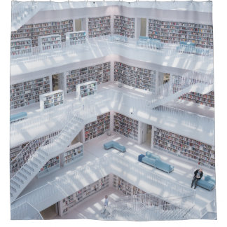 HIGH-RAISE PHOTOGRAPHY OF LIBRARY SHOWER CURTAIN