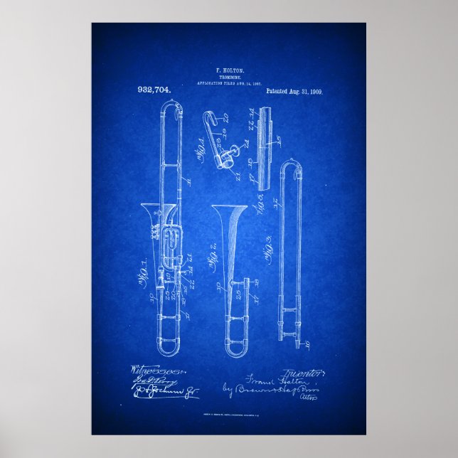High-res Trombone Patent art Blueprint style Poster (Front)