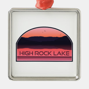 High Rock Lake North Carolina Red Sunrise Metal Tree Decoration