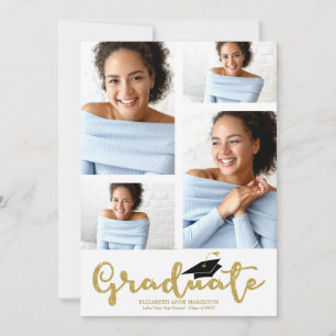 High School 4 Photo Gold Glitter Grad Announcement