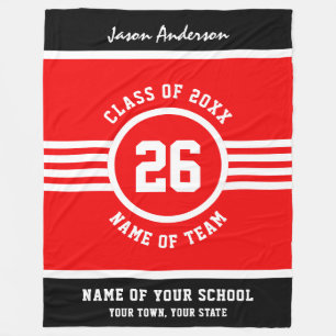 High School Athlete Red and Black Custom Colours Fleece Blanket