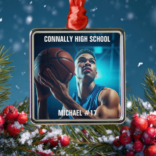 High School Basketball Player Photo Christmas Metal Tree Decoration