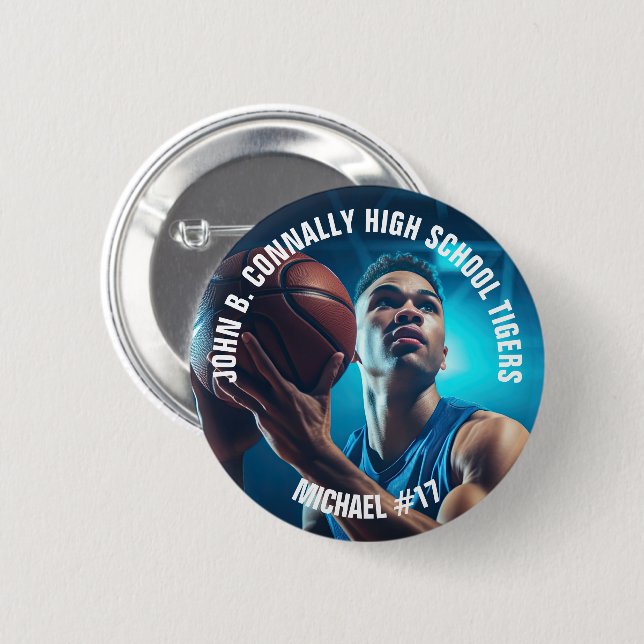 High School Basketball Player Photo Spirit 6 Cm Round Badge (Front & Back)