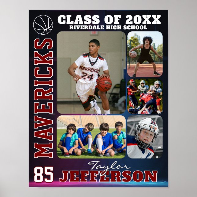 High School Basketball Team Sports Photo Collage Poster (Front)