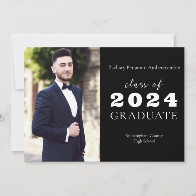 High School Black Modern Minimalist Graduate Announcement (Front)