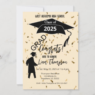 High School Boy Graduation Party Cap Confetti   Invitation