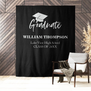 High School Chalk Black Grad Party Backdrop Tapestry