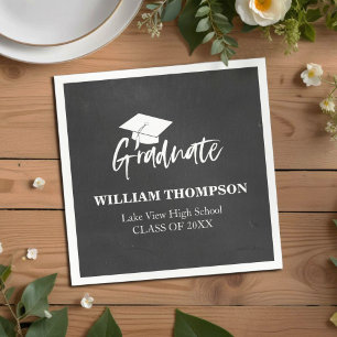 High School Chalk Black & White Grad Party Napkin