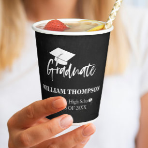 High School Chalk Black & White Grad Party Paper Cups
