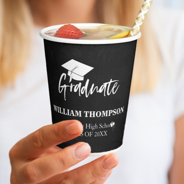 High School Chalk Black & White Grad Party Paper Cups (Creator Uploaded)