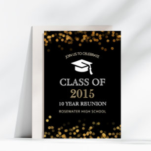High School Class Reunion Black Gold Invitation