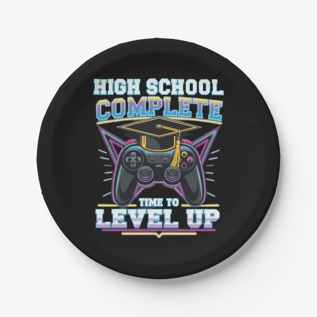High School Complete Gamer Gaming Graduation Paper Plate (Front)