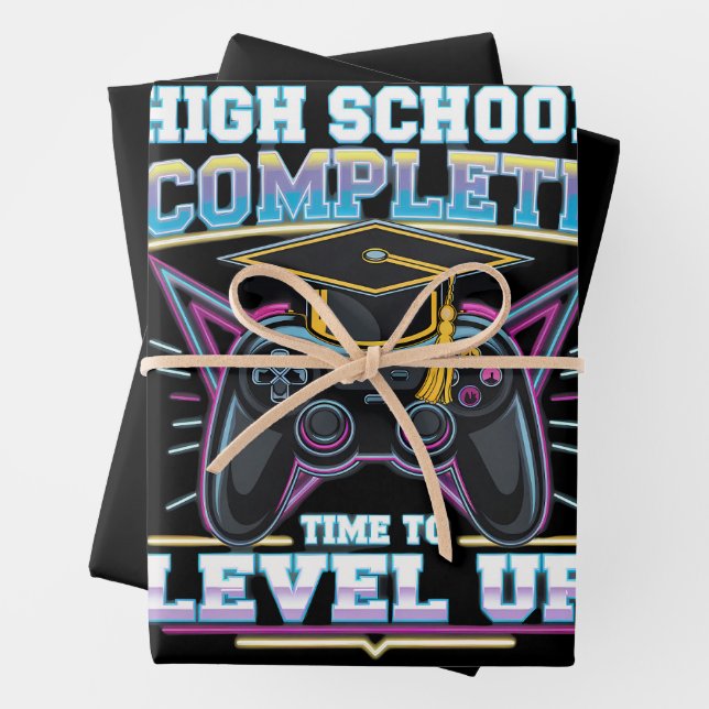 High School Complete Gamer Gaming Graduation Wrapping Paper Sheet (In situ)