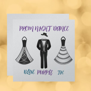 High School Dance Prom Formal Blue Purple Tie  Invitation