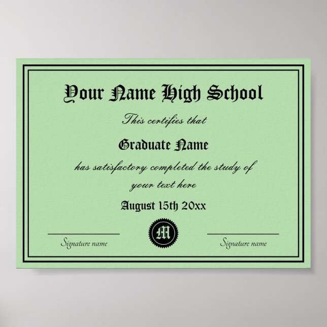 High School Diploma Official Certificate template Poster (Front)