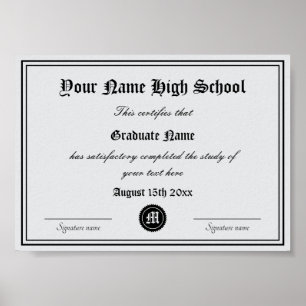 High School Diploma Official Certificate template Poster