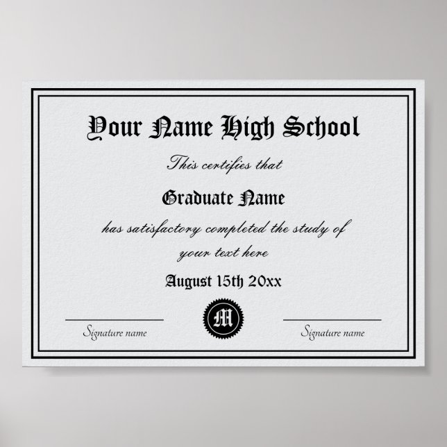 High School Diploma Official Certificate template Poster (Front)
