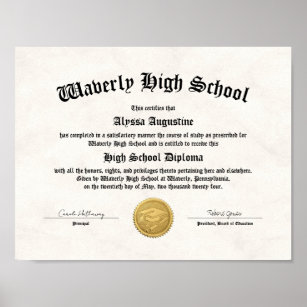 High School Diploma Replica Poster