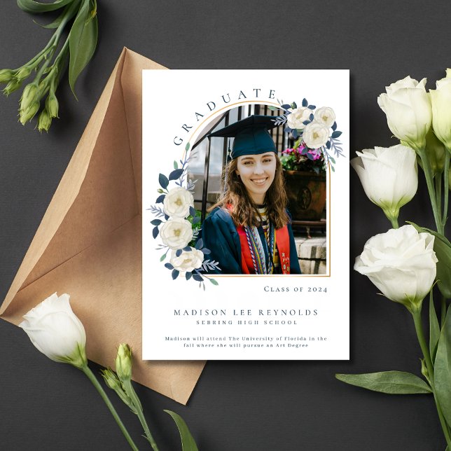 High School Floral Photo Graduation  Announcement (High School Floral Photo Graduation Invitation)