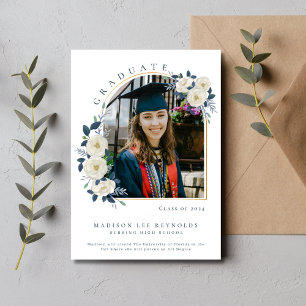 High School Floral Photo Graduation  Invitation