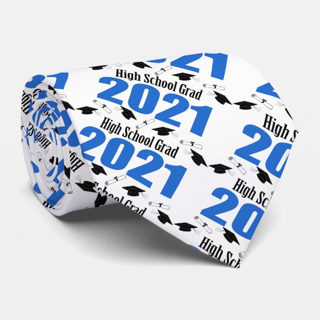 High School Grad 2021 Caps And Diplomas (Blue) Tie (Rolled)