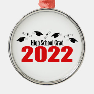 High School Grad 2022 Caps And Diplomas (Red) Metal Tree Decoration