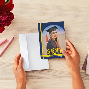High School Grad Announcement gold lines & photo