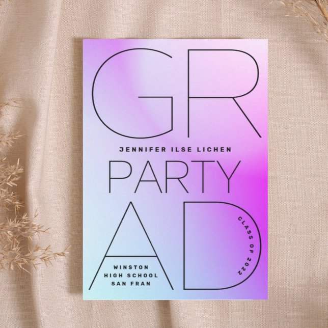 High School Grad Party Black Ombre Modern Minimal Invitation (Creator Uploaded)