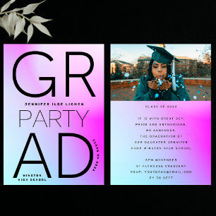 High School Grad Party Black Ombre Modern Minimal Invitation