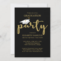 High School Grad Party Gold Glitter Invitations